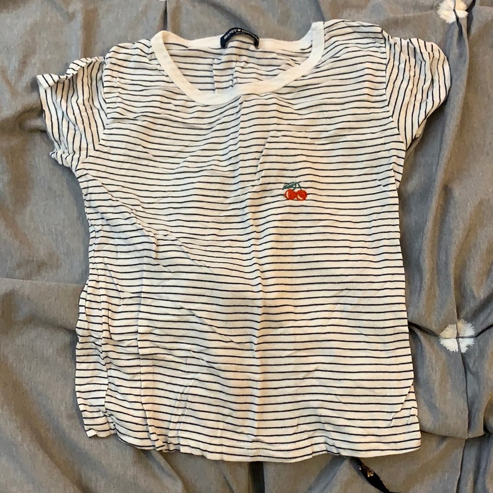 Brandy Melville cherry black&white stripe t shirt